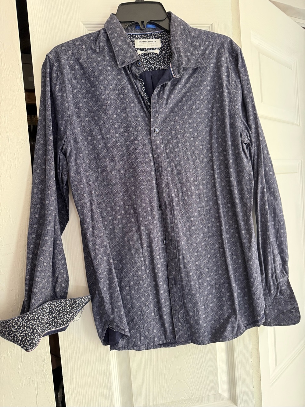 Denim & Flower Men’s Navy Micro-Print Button-Down Shirt